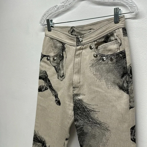 Taller Marmo Pants Pant Straight Studded Black Horse Stallion Cream Size 42 US 6 - Picture 3 of 10